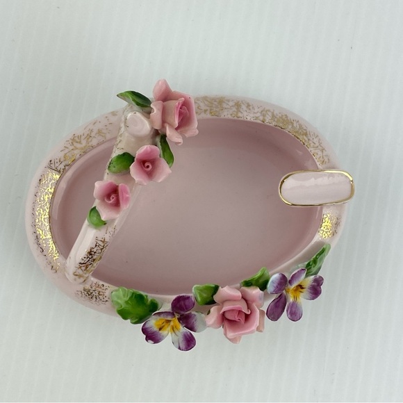 L'Amour Pink Floral Ashtray Decorative Dish Handpainted China - Picture 7 of 10